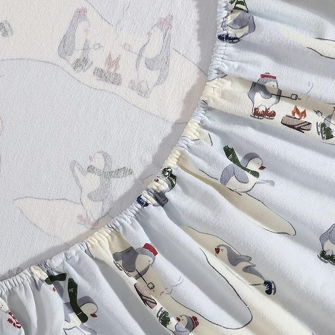 Eddie Bauer - Twin Sheets, Cotton Flannel Bedding Set, Brushed For Extra Softness, Cozy Home Decor (Skating Penguin, Twin)