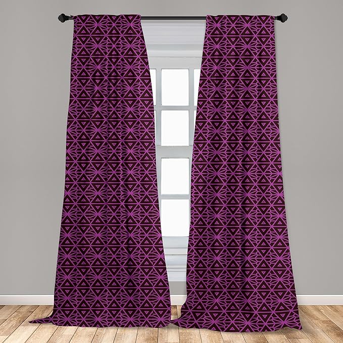 Ambesonne Lattice Window Curtains, Abstract Symmetric Pattern with Geometric Elements in Pink Color Shade, Lightweight Decor 2-Panel Set with Rod Pocket, Pair of - 28" x 95", Brown Magenta