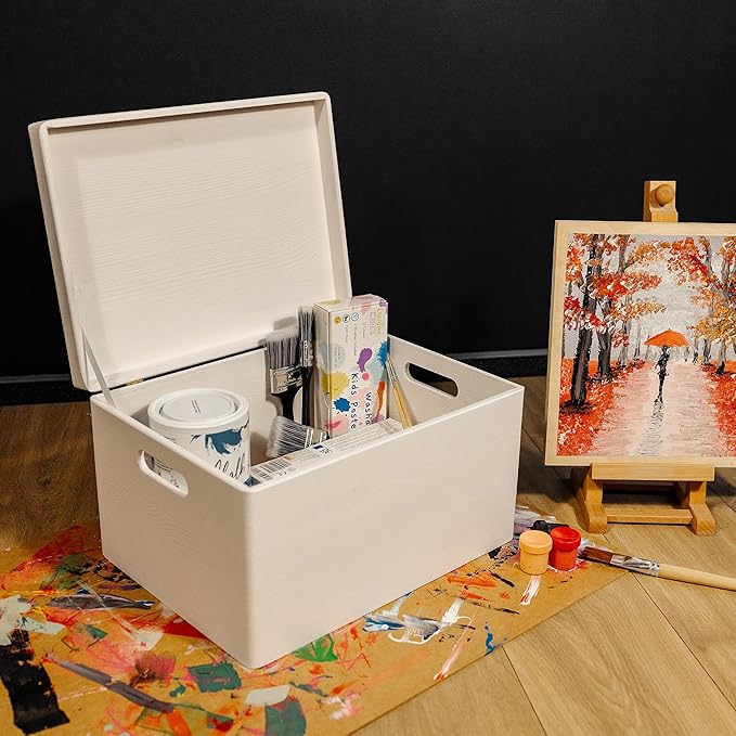 Large White Wooden Box Storage with Hinged Lid | 15.8 x 11.8 x 9.44 inches (+-0.5) | Gift Box Storage Document | Wood Keepsake Chest PRODUCT NOT INTENDED FOR 15 YEARS OR BELOW