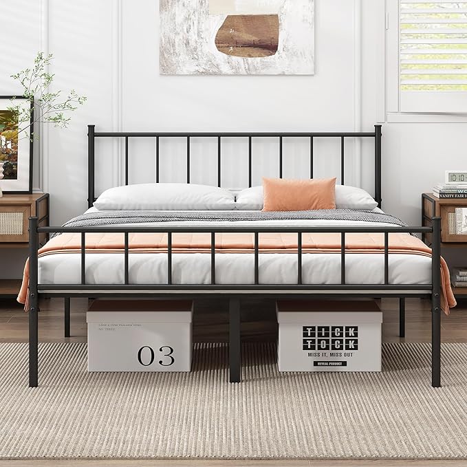 Queen Bed Frame-Classic Metal Platform Bed Frame,Mattress Foundation with Steel Slat Support,Under Foundation Storage,No Box Spring Needed, Easy Assembly, Queen Size
