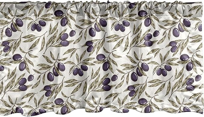Ambesonne Olive Window Valance, Digitally Generated Hand Drawn Style Botanical Blossoms, Curtain Valance for Kitchen Bedroom Decor with Rod Pocket, 42" x 12", Quartz Taupe