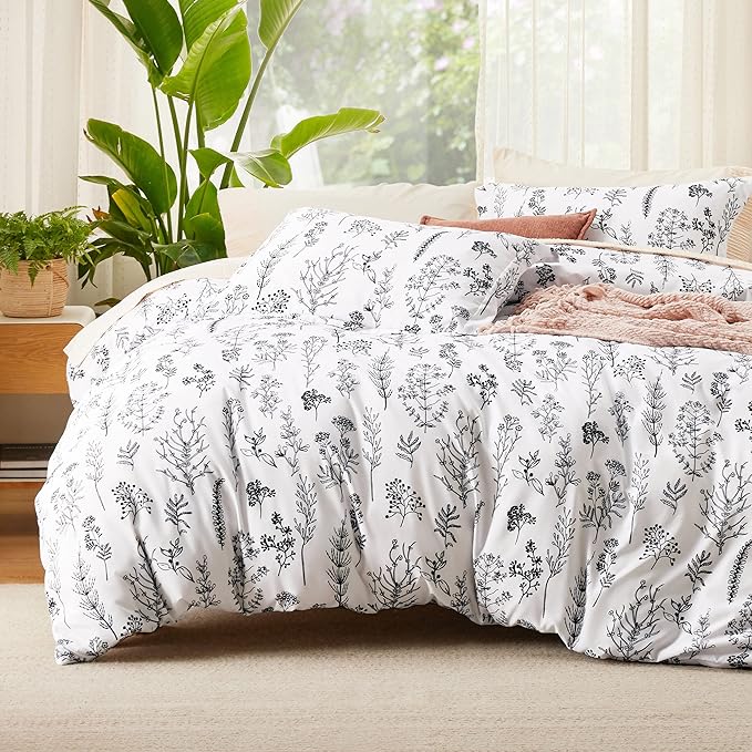 Bedsure Twin/Twin XL Comforter Set - Bright White Bed Set, 2 Pieces Cute Floral Bedding, 1 Soft Reversible Botanical Flowers Comforter and 1 Pillow Sham