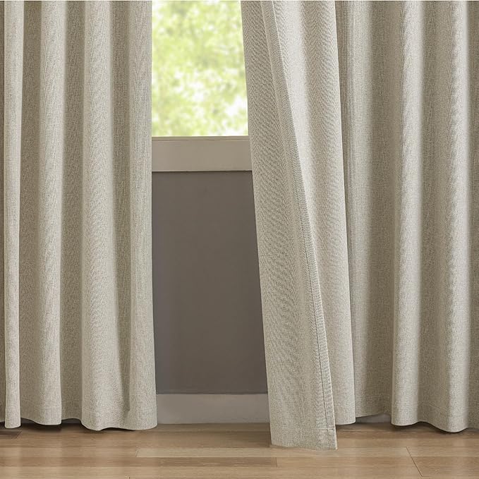 KangBang 95 Inch Blackout Curtains Pinch Pleated Drapes for Living Room, Energy Efficient Linen Textured Window Panels for Bedroom Dorm, Soft & Vertical Home Decor, 52x95 Inch, Linen