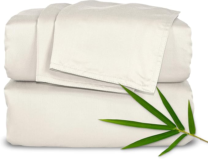Pure Bamboo Queen Sheets, Genuine 100% Organic Viscose Derived from Bamboo Bed Sheet Set, Luxuriously Soft & Cooling, Double Stitching, 2 Year Quality Promise (Queen, Ivory)