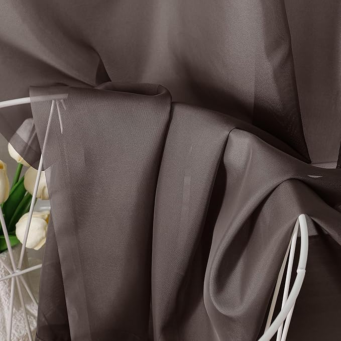 Aiyufeng Chocolate Sheer Curtains 63 Inches Long 2 Panels, Solid Voile Top Dual Rod Pockets Stylish Breathable Drapes Window Treatment for Kid's Room/Bedroom/Living Room, 40W x 63L, Chocolate Brown