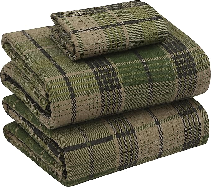 RUVANTI Flannel Sheets Twin Size - 100% Cotton Double Brushed Twin Sheets Set, Deep Pockets 16 Inches, All Seasons Breathable & Extra Soft Bed Sheets, Warm & Cozy, 3 Piece, DNA Plaid
