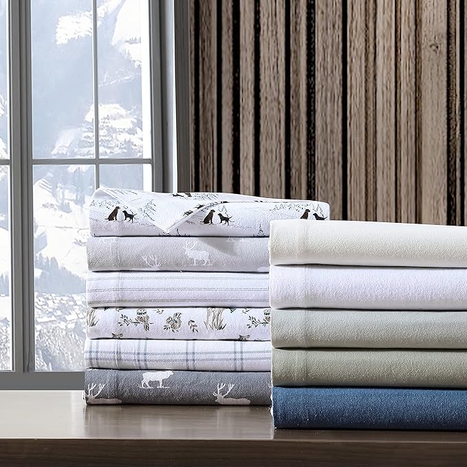 Eddie Bauer - Queen Sheets, Cotton Flannel Bedding Set, Brushed For Extra Softness, Cozy Home Decor (Woodlands Friends, Queen)