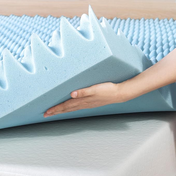 Best Price Mattress 4 Inch Egg Crate Memory Foam Mattress Topper with Cooling Gel Infusion, CertiPUR-US Certified, Dorm Essentials, TwinXL, Light Blue