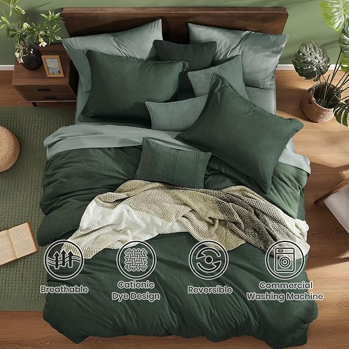 Monbix Twin XL Comforter Set Deep Forest, Cationic Dyeing Bedding Set Reversible 5 Pieces, All Season Bed in a Bag with Comforter, Sheets, Pillowcase & Sham