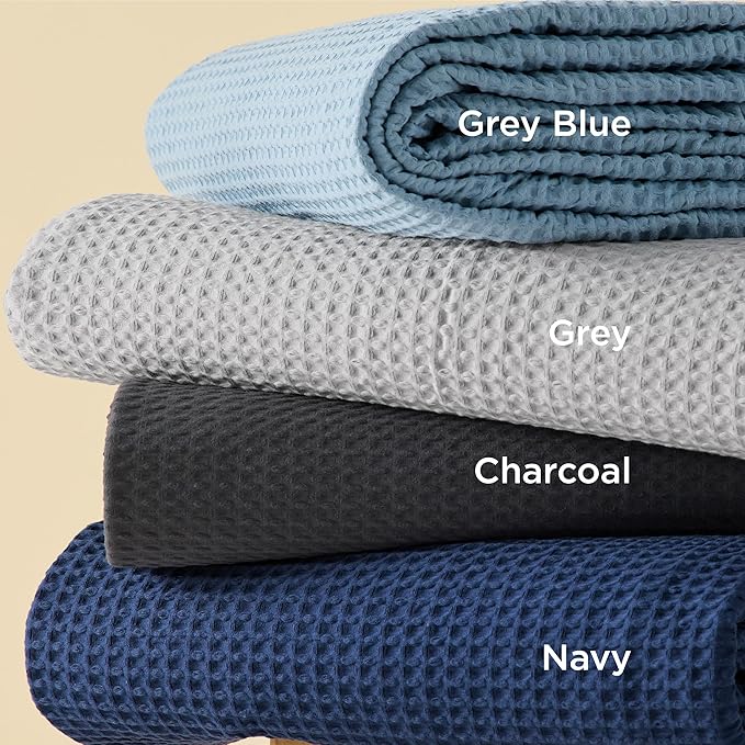 Bedsure Cotton Duvet Cover Set - 100% Cotton Waffle Weave Navy Duvet Cover Oversized King Size, GentleSoft™ and Breathable Bedding Set for All Season, 3 Pieces, 120"x98"
