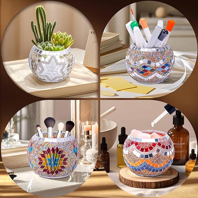 Rancco Handmade Mosaic Glass Tealight Candle Holder Set - 4 Pack with 10.5 oz Long-Lasting Soy Wax Scented Candles - Perfect Aromatherapy Gifts for Women, Moms, Birthdays, Spa Days, and Christmas