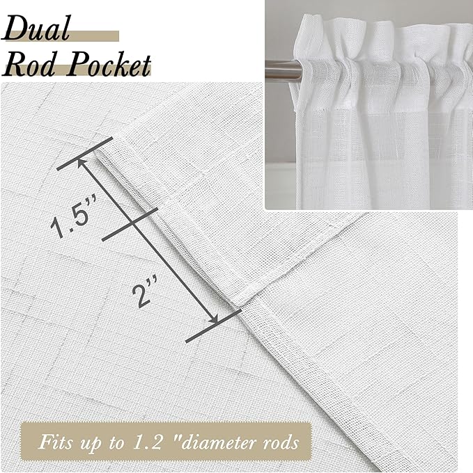 Aiyufeng 24 inch Length 2 PCS Semi Sheer Linen Curtains, Faux Linen Textured Burlap Short Tier Farmhouse Cafe Curtains for Small Windows, 30Wx24L inch