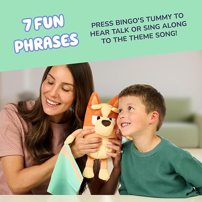 Bluey Sleepy Time Bingo Talking Plush, Soothing Baby Toy for Sleep, 7 Show Phrases & Theme Song, Cuddle Buddy