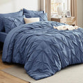 Bedsure King Size Comforter Set Slate Blue - Bed in a Bag Bedding Set 7 Pieces, GentleSoft™ Pintuck Bed Set Gift for Family, Pinch Pleat Slate Blue Comforter with Sheets, Pillowcases & Shams