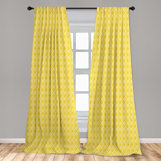 Ambesonne Yellow Window Curtains, Moroccan Trellis Pattern in Yellow Tones Vintage Eastern Pattern, Lightweight Decor 2-Panel Set with Rod Pocket, Pair of - 28" x 84", Mustard Yellow