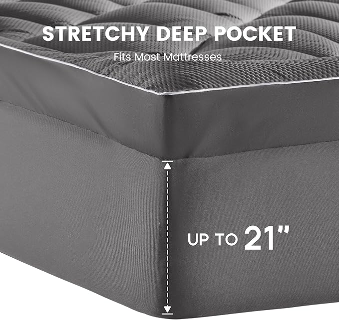 SLEEP ZONE Extra Thick Full Mattress Topper for Back Pain, Plush Breathable Thick Mattress Pad Cover, Down Alternative Soft Bed Topper with Elastic Fitted Deep Pocket