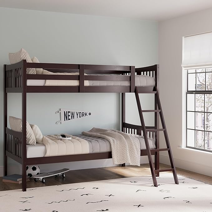 Storkcraft Caribou Bunk Bed Twin Over Twin Bunk Bed (Espresso) - GREENGUARD Gold Certified, Twin Bunk Beds for Kids, Converts to 2 Individual Twin Beds, Bunk Beds for Kids