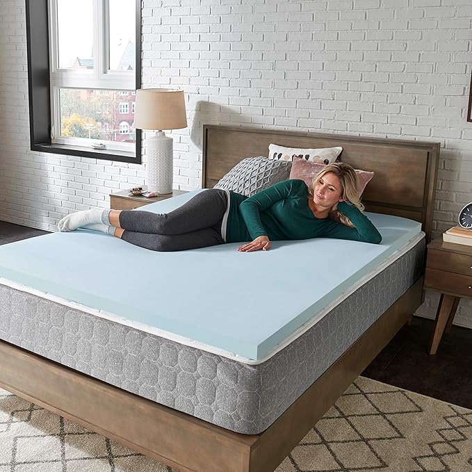 Sealy TrueForm 2" Medium-Firm Gel-Infused Memory Foam Mattress Topper, Cloud-Like Adaptive Mattress Topper for Body Support, Queen Blue