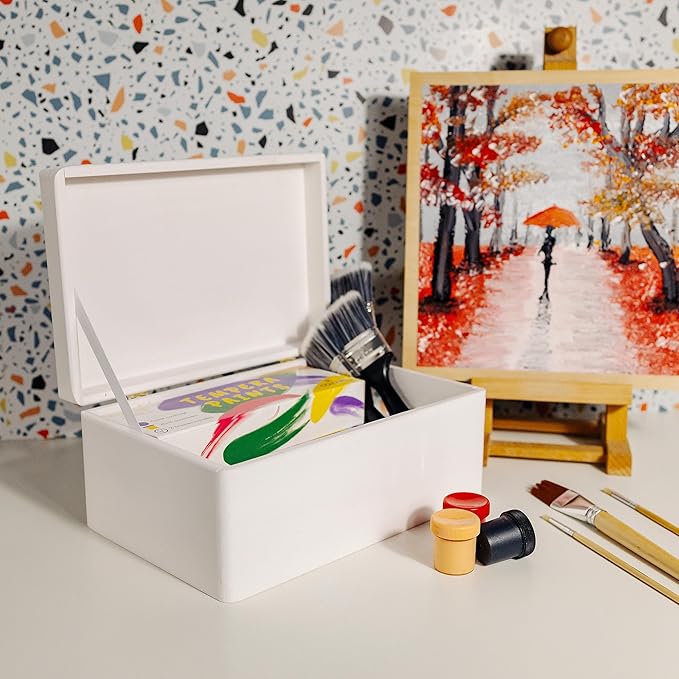 Large White Wooden Box Storage with Hinged Lid | 11.8 x 7.87 x 5.51 inches (+-0.5) | Gift Box for Tool Dog Toy Shoes Clothes Kitchen Storage | Rough UNSANDED Wood Keepsake Chest