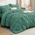 Bedsure Queen Comforter Set Baby Pea Green - Bed in a Bag Queen Size Bedding 7 Pieces, GentleSoft™ Pintuck Bed Set Gift for Family, Pinch Pleat All Season Comforter with Sheets, Pillowcases & Shams