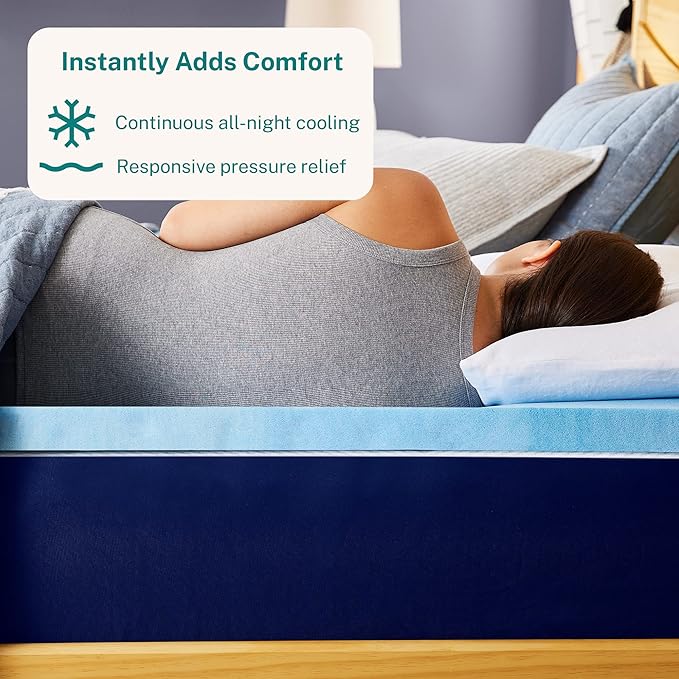 Sleep Innovations 2 Inch Cooling Gel Infused Memory Foam Mattress Topper, Twin Size, Cool Comfort, Medium Support