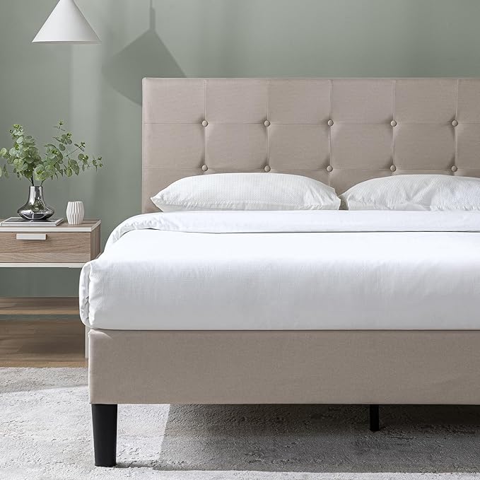 ZINUS Ibidun Upholstered Platform Bed Frame, Mattress Foundation, Wood Slat Support, No Box Spring Needed, Eco Friendly WonderBox (TM), Easy Assembly, Soft Beige, King