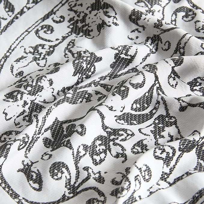 King Size Comforter Set - Soft & Breathable 7-Piece Bedding Collection - 1 Comforter, 2 Pillow Shams, 1 Bed Skirt & 3 Decorative Accent Pillows - Premium Quality, King, Black/White Damask