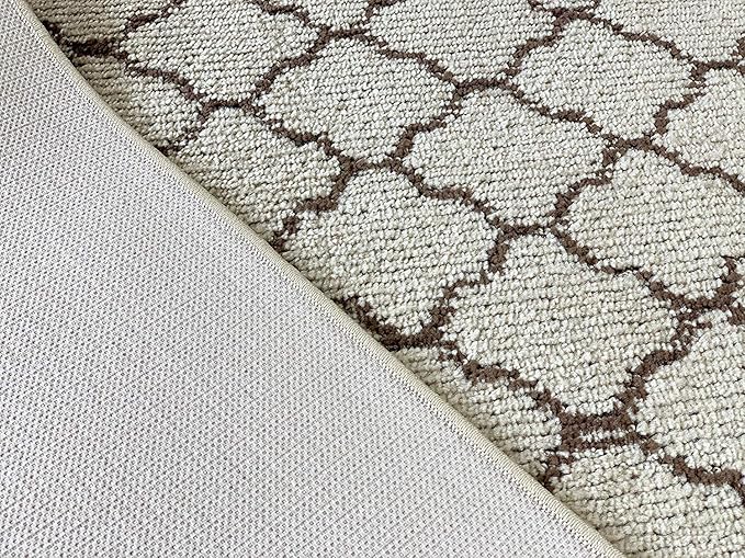 Custom Size Modern Runner Rug Carpet for Hallway Entryway Foyer Kitchen, Slip Resistant Latex Rubber Backed 31 inch Wide X Customized Length, Trellis Beige, 31 inch X 14 feet