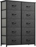 YITAHOME 10 Drawer Dresser - Fabric Storage Tower, Organizer Unit for Bedroom, Living Room, Hallway, Closets - Sturdy Steel Frame, Wooden Top & Easy Pull Fabric Bins (Black Grey)
