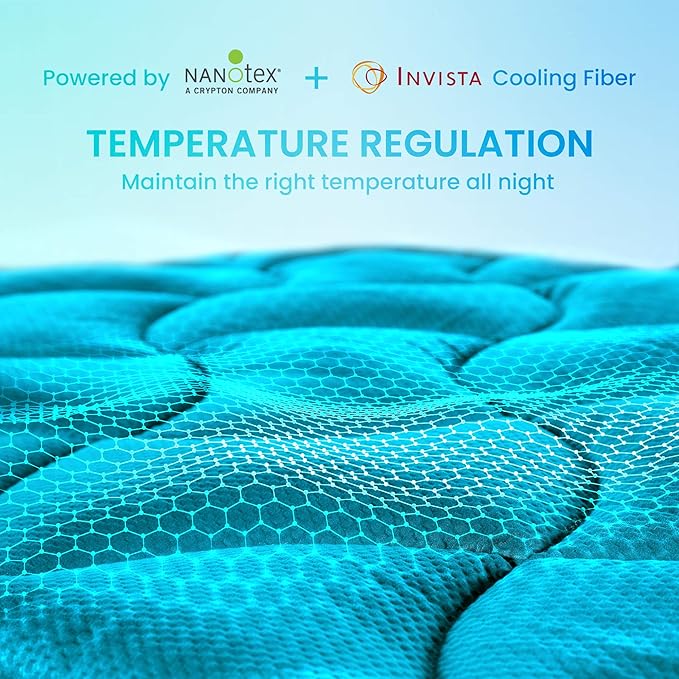 SLEEP ZONE Cooling Twin Mattress Topper for Single Bed, Premium Zoned Quilted Mattress Pad, Fitted Mattress Protector Cover, Machine Wash Durable, Deep Pocket 8-21 inch, Teal, Twin