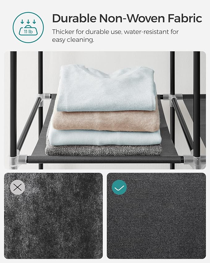 SONGMICS Portable Closet, Wardrobe Closet Organizer with Cover, 3 Hanging Rods and Shelves, 4 Side Pockets, 51.2 x 17.7 x 65.7 Inches, Large Capacity for Bedroom, Living Room, Ink Black URYG092B02