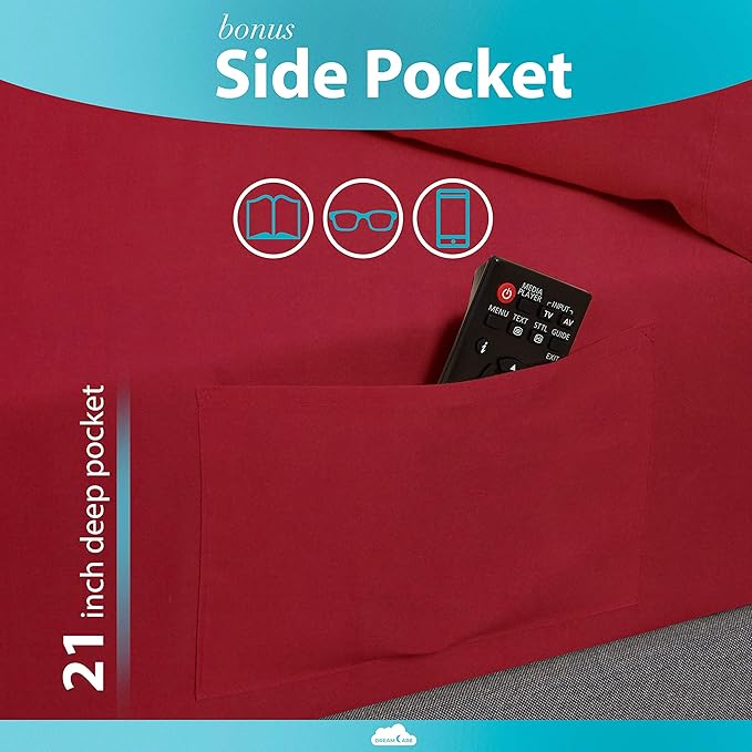 DREAMCARE Twin XL Sheet Sets – 3pcs Cooling Sheets – up to 21” Extra Deep Pocket Twin XL Sheets Set – Hotel Luxury Sheets & Pillowcases – Superior Softness 100% Fine Microfiber with Side Pocket –Brgdy