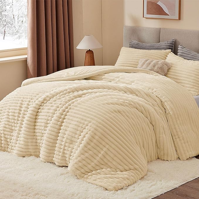 BEDELITE Fleece Twin Comforter Set -Super Soft & Warm Fluffy Beige Bedding, Luxury Fuzzy Heavy Bed Set for Winter with 1 Pillow case