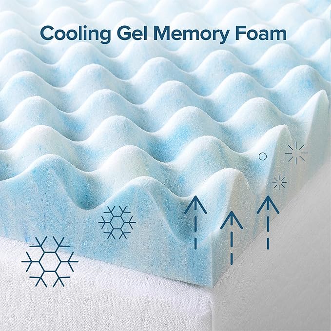 ZINUS 2 inch Swirl Gel Cooling Memory Foam Mattress Topper, Cooling Airflow Design, CertiPUR-US Certified, Light Blue, Full