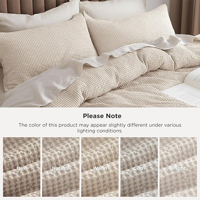 Bedsure Cotton Duvet Cover Set - 100% Cotton Waffle Weave Beige Duvet Cover Oversized King Size, GentleSoft™ and Breathable Bedding Set for All Season, 3 Pieces, 120"x98"