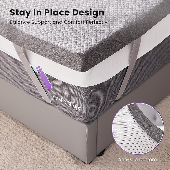 SINWEEK 3 Inch Gel Memory Foam Mattress Topper Twin XL Size for College Dorm, Dorm, Ventilated High Density Pad for Back Pain, Bed Topper with Removable Soft Cover, CertiPUR-US Certified,Grey