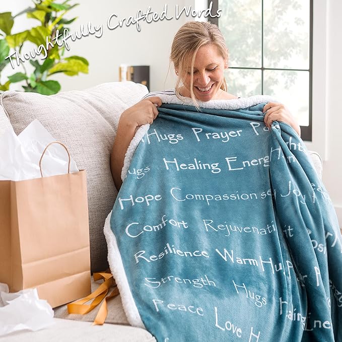 Chanasya Healing Warm Hugs Gift Throw Blanket - Sympathy Cancer Chemo Survivor Get Well Caring Gifts - Comfort Gift Blanket for Love Support Strength - Women Men Friend Grandpa - Turquoise