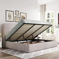 Allewie King Size Lift Up Storage Bed, Modern Wingback Headboard, Hydraulic Support, No Box Spring Needed, Light Beige