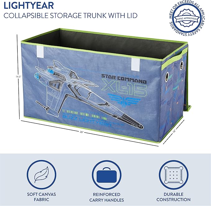 Idea Nuova Pixar Lightyear Collapsible Children’s Toy Storage Trunk, Durable with Lid
