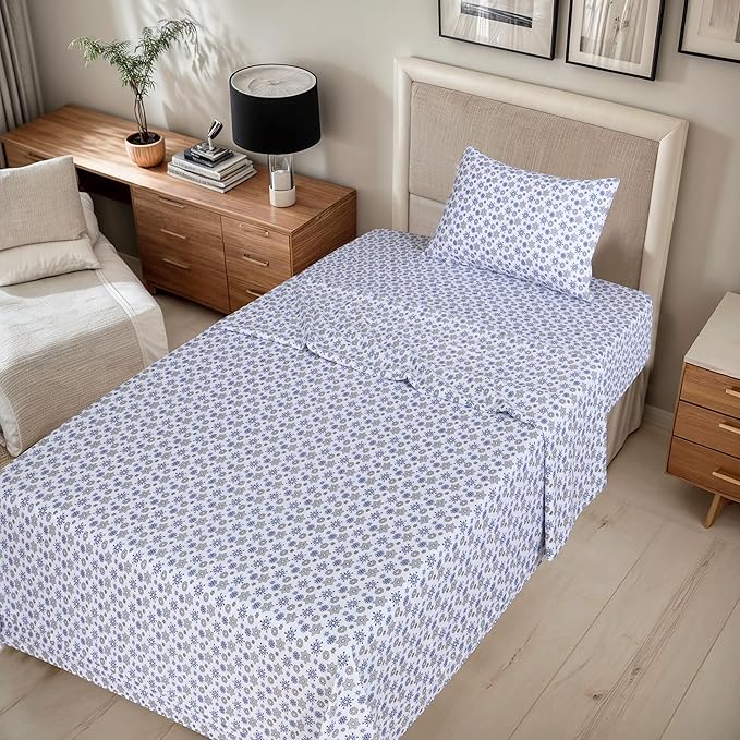 RUVANTI Flannel Sheets Twin Size - 100% Cotton Double Brushed Twin Sheets Set, Deep Pockets 16 Inches, All Seasons Breathable & Extra Soft Bed Sheets, Warm & Cozy, 3 Piece, Snow Flake Grey