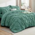 Bedsure King Size Comforter Set Graysih Green - Bed in a Bag Bedding Set 7 Pieces, GentleSoft™ Pintuck Bed Set Gift for Family, Pinch Pleat Graysih Green Comforter with Sheets, Pillowcases & Shams