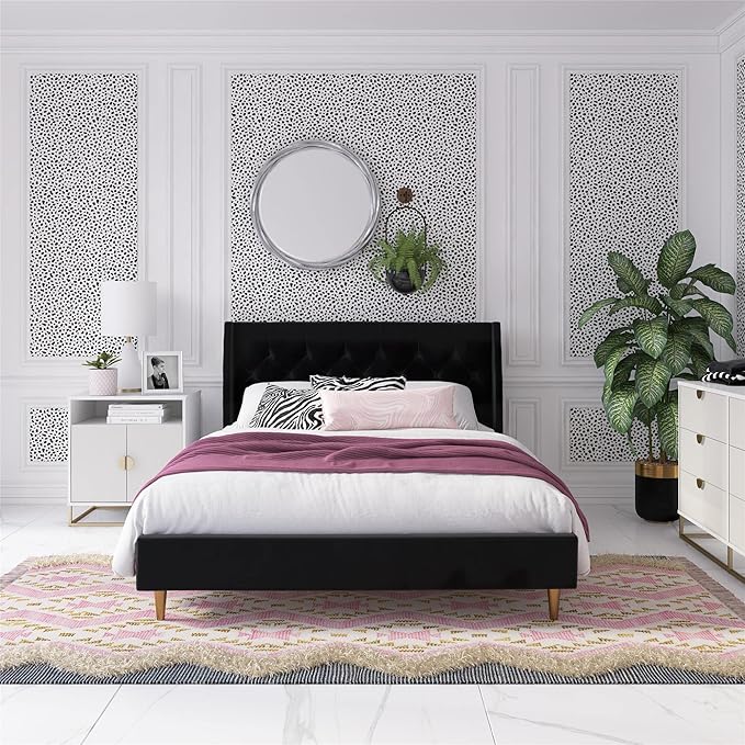 Novogratz The Her Majesty Upholstered Bed, Queen, Black Velvet