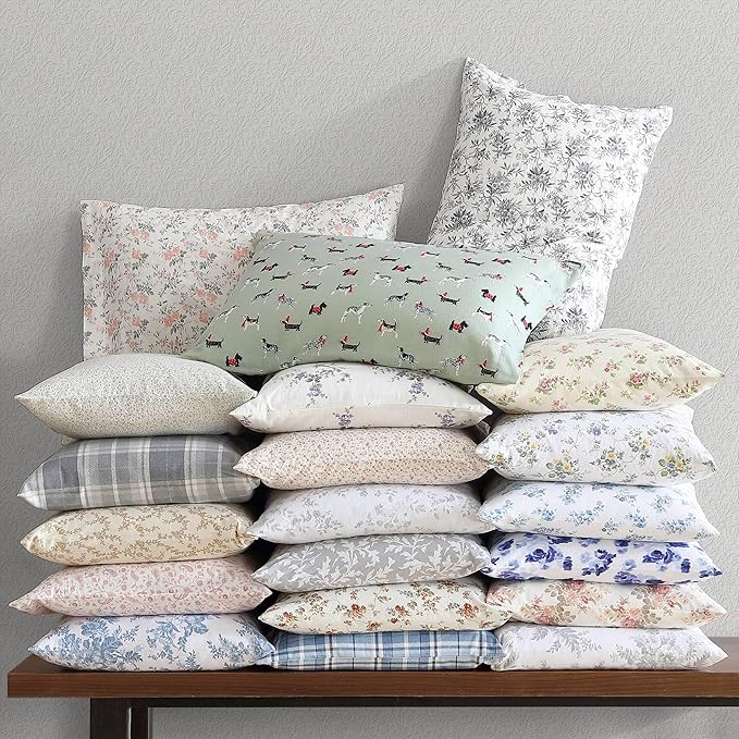 Laura Ashley - Flannel Sheets Full Size, Anti-Pilling & Wrinkle Resistant Cotton, Touchably Soft for All-Season Comfort - Bed Sheets with Matching Pillowcases & Fitted Sheet (Vanessa Grey)
