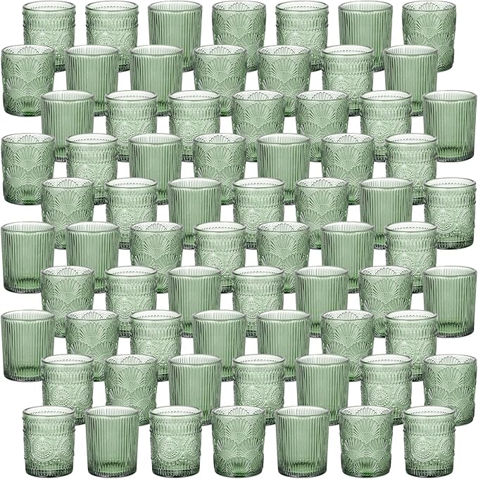70pcs Assorted Votive Candle Holders - Green Glass Tea Lights Candle Holder in Bulk, Tealight Candle Holder for Table Centerpiece Wedding Decor Home Decoration