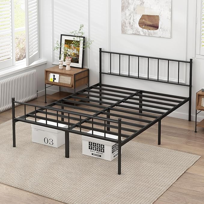 Queen Bed Frame-Classic Metal Platform Bed Frame,Mattress Foundation with Steel Slat Support,Under Foundation Storage,No Box Spring Needed, Easy Assembly, Queen Size