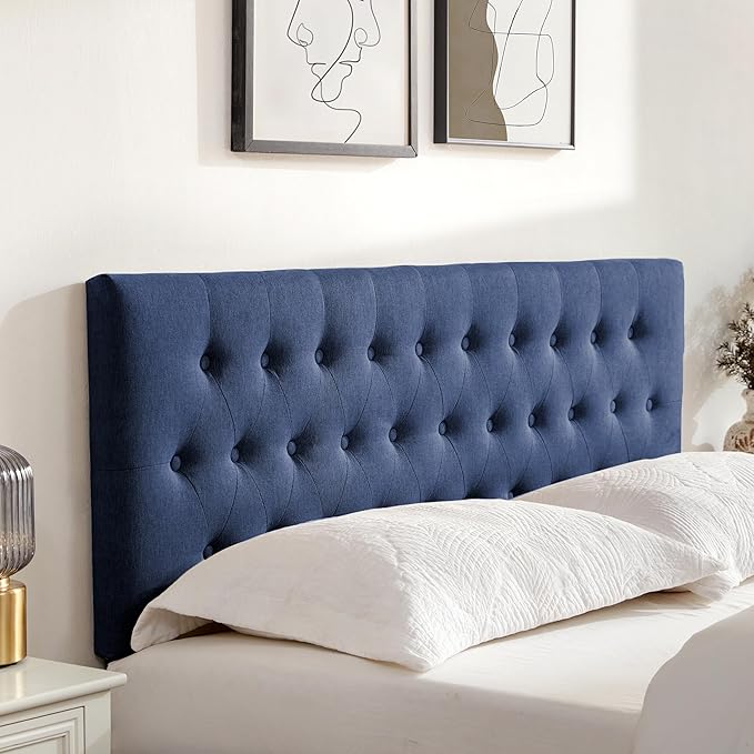 Tufted Upholstered Headboard California King Size, Solid Wood Head Board with Durable Metal Legs, Adjustable Height Bed headboard from 37” to 51” Fabric Headboard in Button Design, Blue