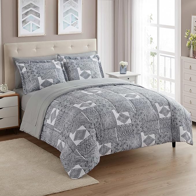 Sweet Home Collection 7 Piece Comforter Set Bag Solid Color All Season Soft Down Alternative Blanket & Luxurious Microfiber Bed Sheets, Tulsa, Full