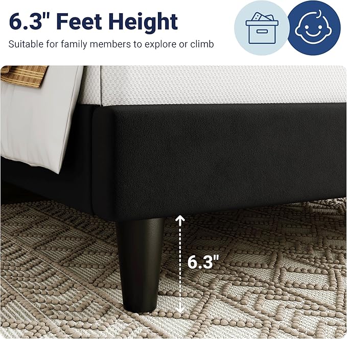 Allewie Twin Bed Frame/Velvet Upholstered Bed Frame with Vertical Channel Tufted Headboard/Strong Wooden Slats/Platform Bed Frame/Mattress Foundation/Box Spring Optional/Easy Assembly/Black
