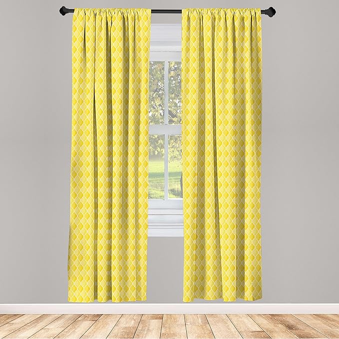 Ambesonne Yellow Window Curtains, Moroccan Trellis Pattern in Yellow Tones Vintage Eastern Pattern, Lightweight Decor 2-Panel Set with Rod Pocket, Pair of - 28" x 84", Mustard Yellow