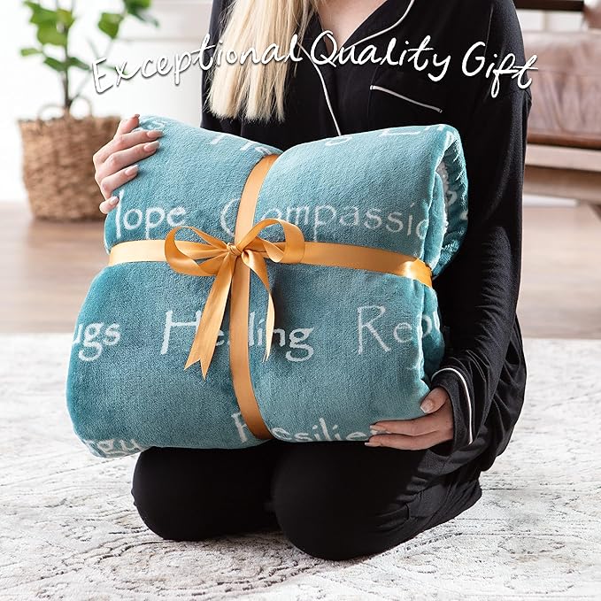 Chanasya Healing Warm Hugs Gift Throw Blanket - Sympathy Cancer Chemo Survivor Get Well Caring Gifts - Comfort Gift Blanket for Love Support Strength - Women Men Friend Grandpa - Turquoise